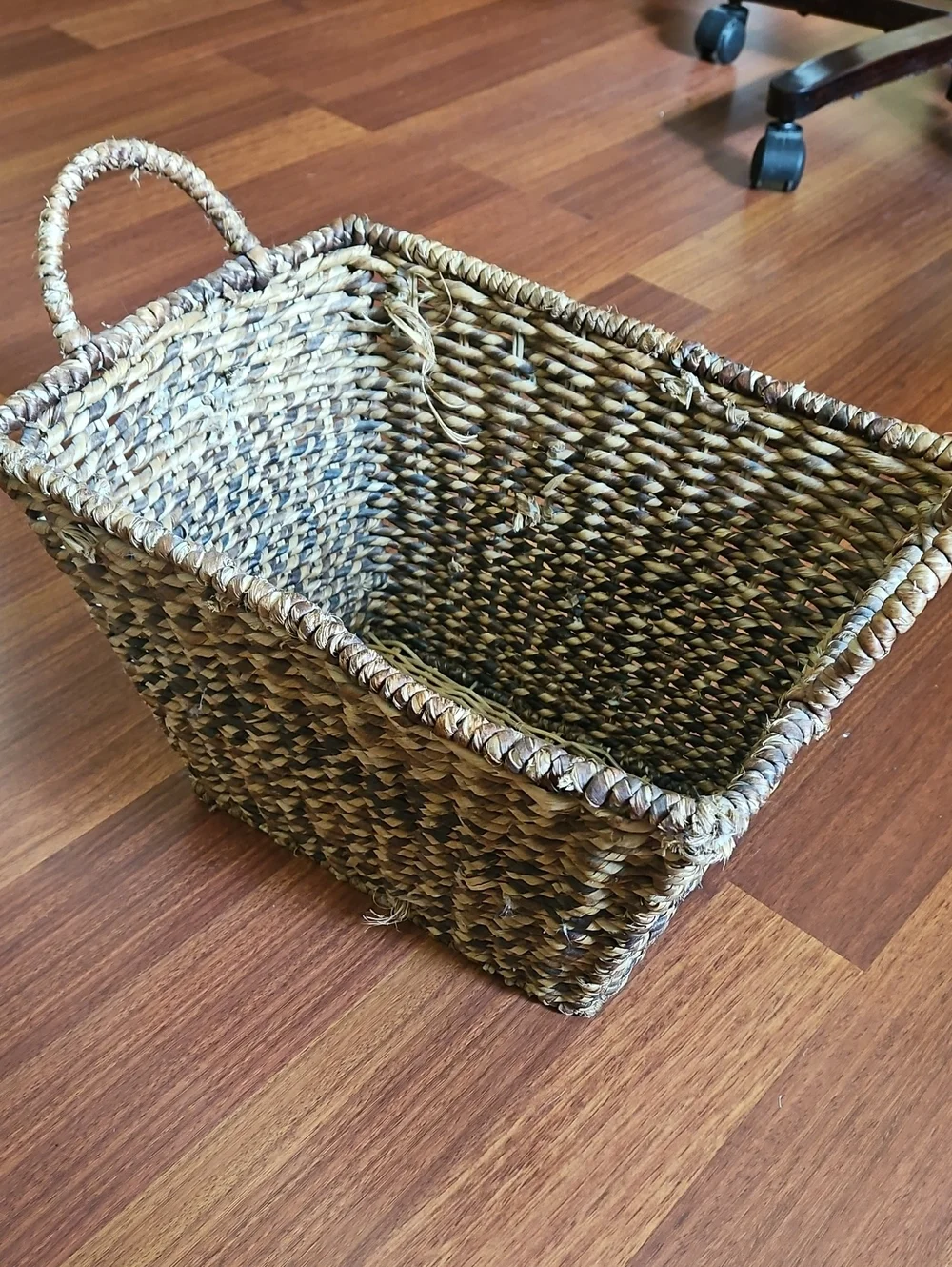 Vintage Natural Handwoven Seagrass Basket With Handles Rectangle 12X15x10